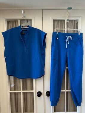 Small Figs Women's Royal Blue Scrubs Set Rafaella Top Zamora Joggers
